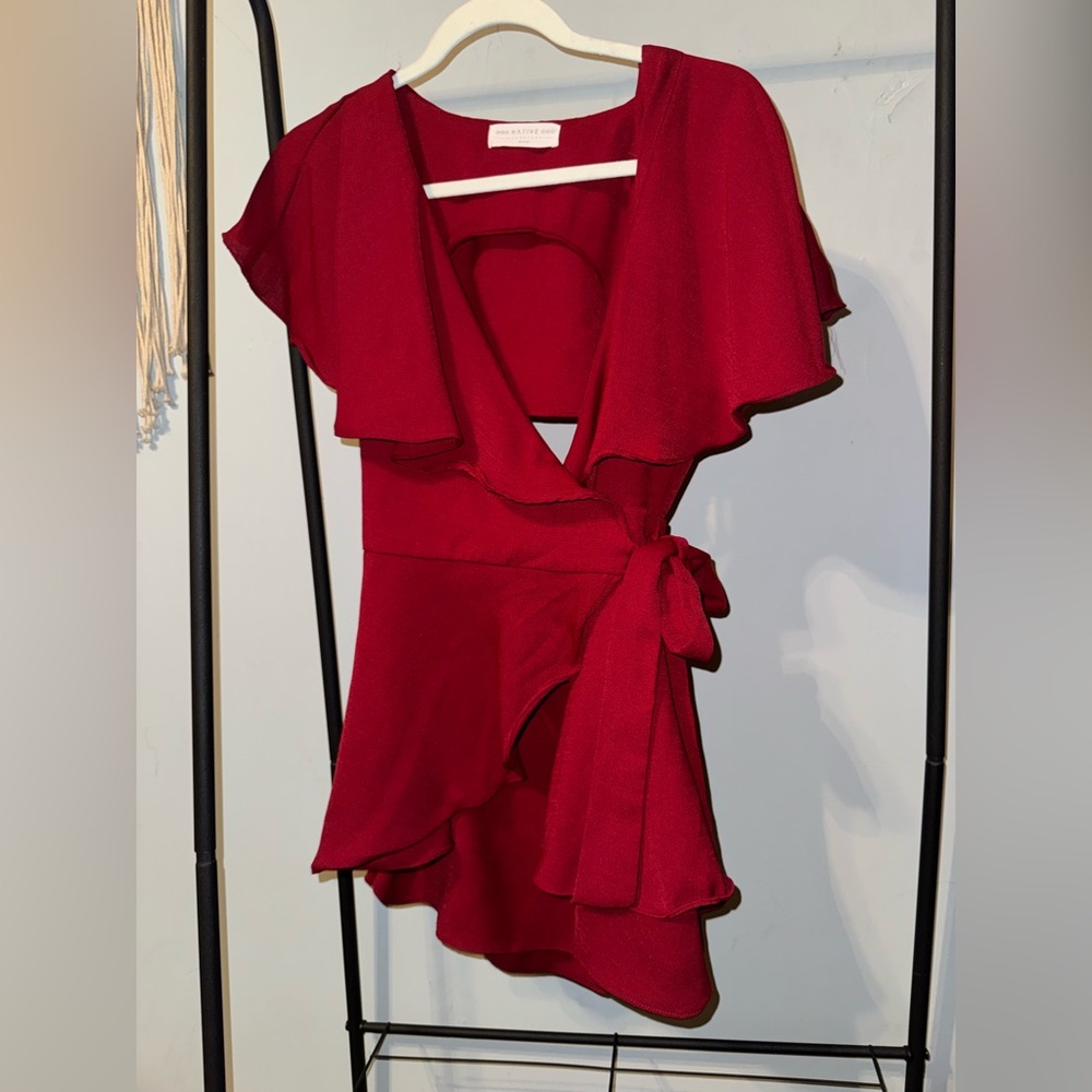 Native Daughters Red Ruffled Wrap Romper